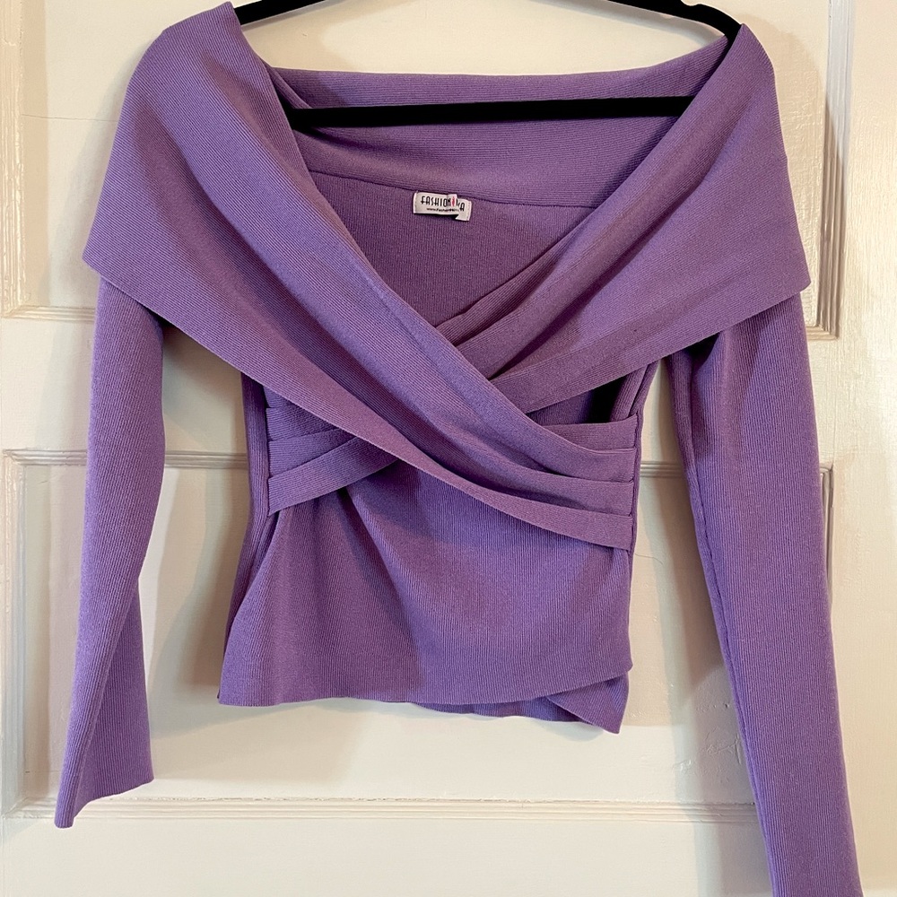 Fashion Nova purple off the shoulder top Small